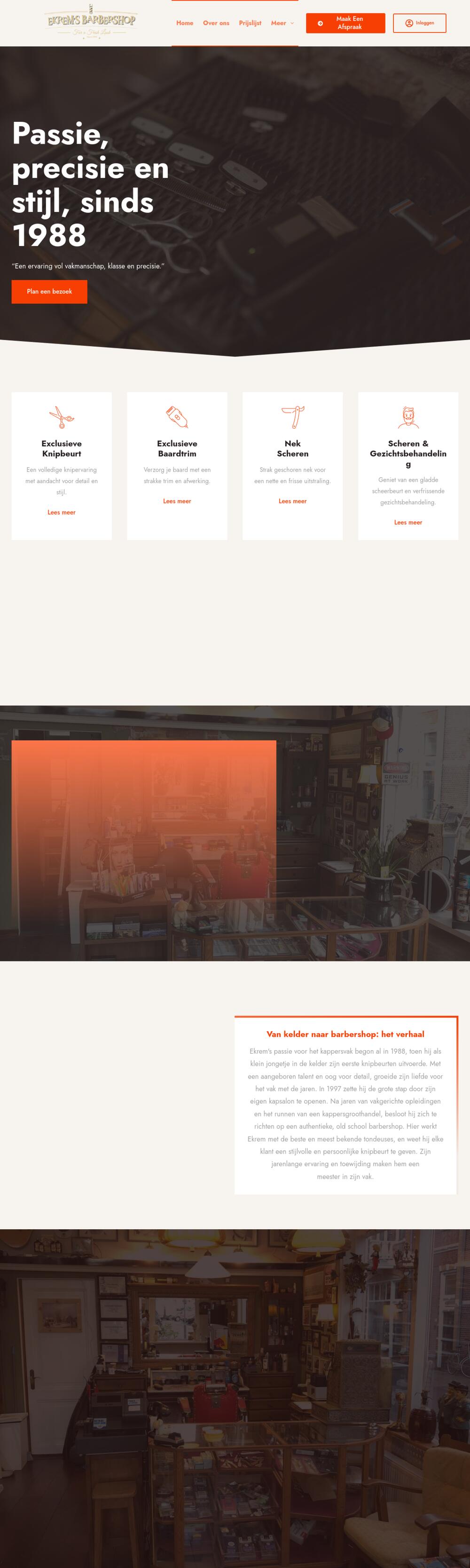Volledige homepage van ekremsbarbershop.nl op desktop