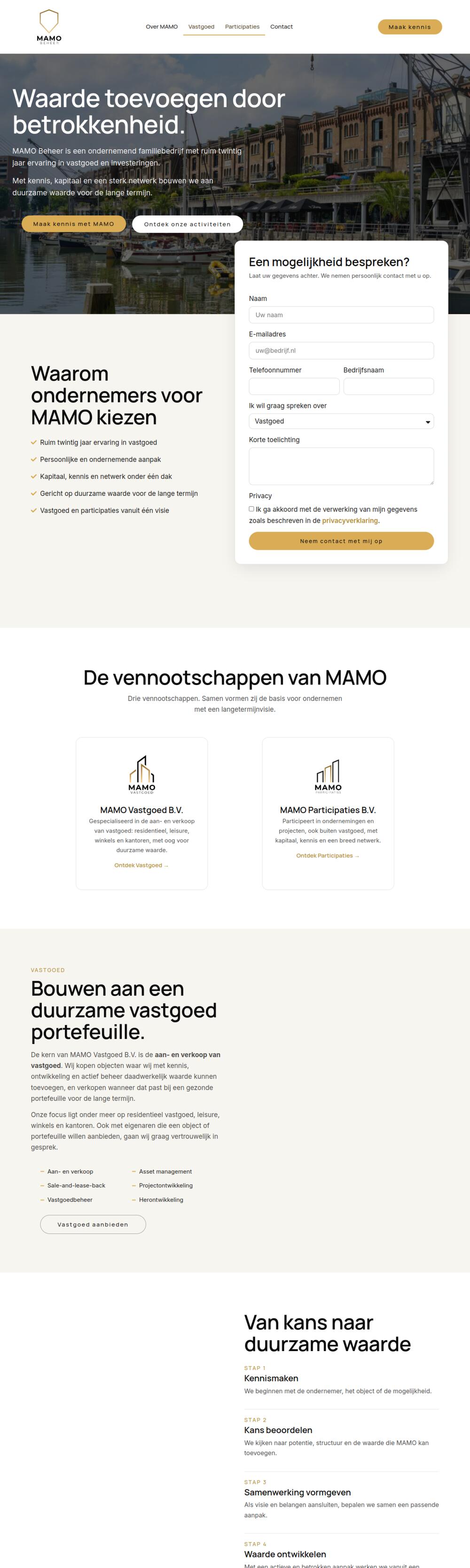 Volledige homepage van mamobeheer.nl op desktop