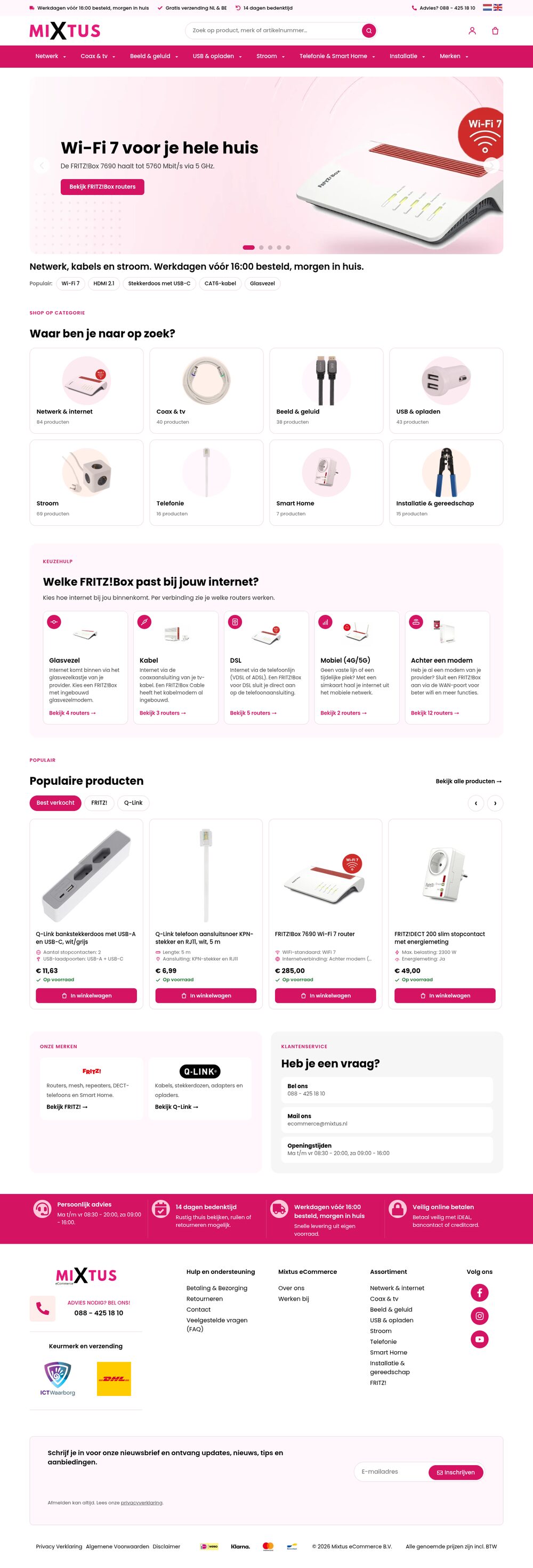 Volledige homepage van mixtus.shop op desktop