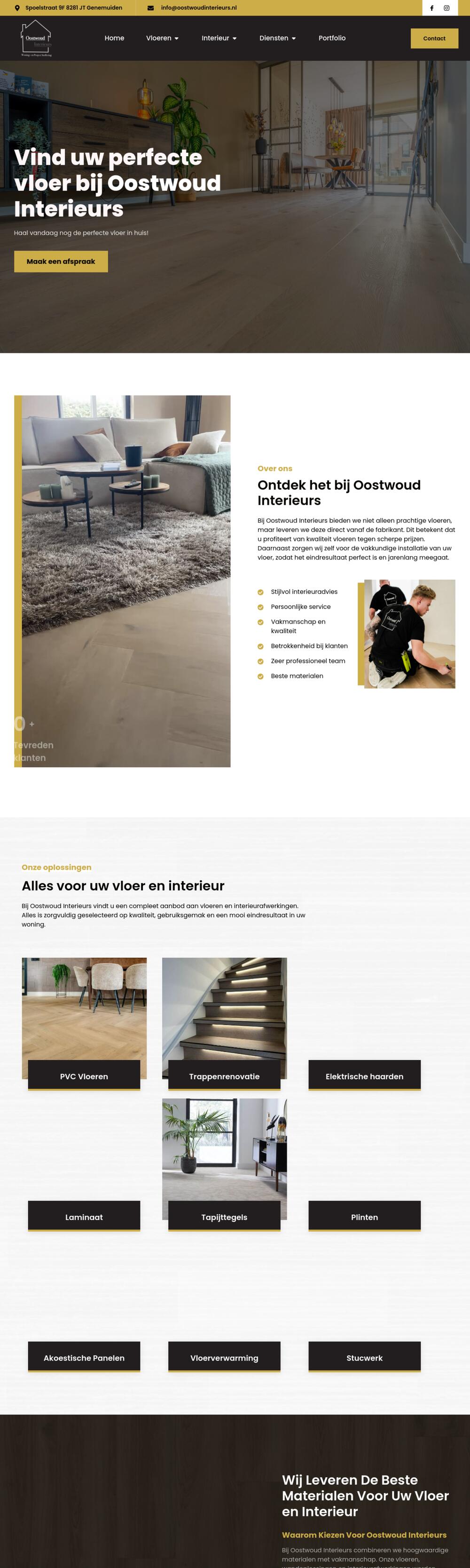Volledige homepage van oostwoudinterieurs.nl op desktop