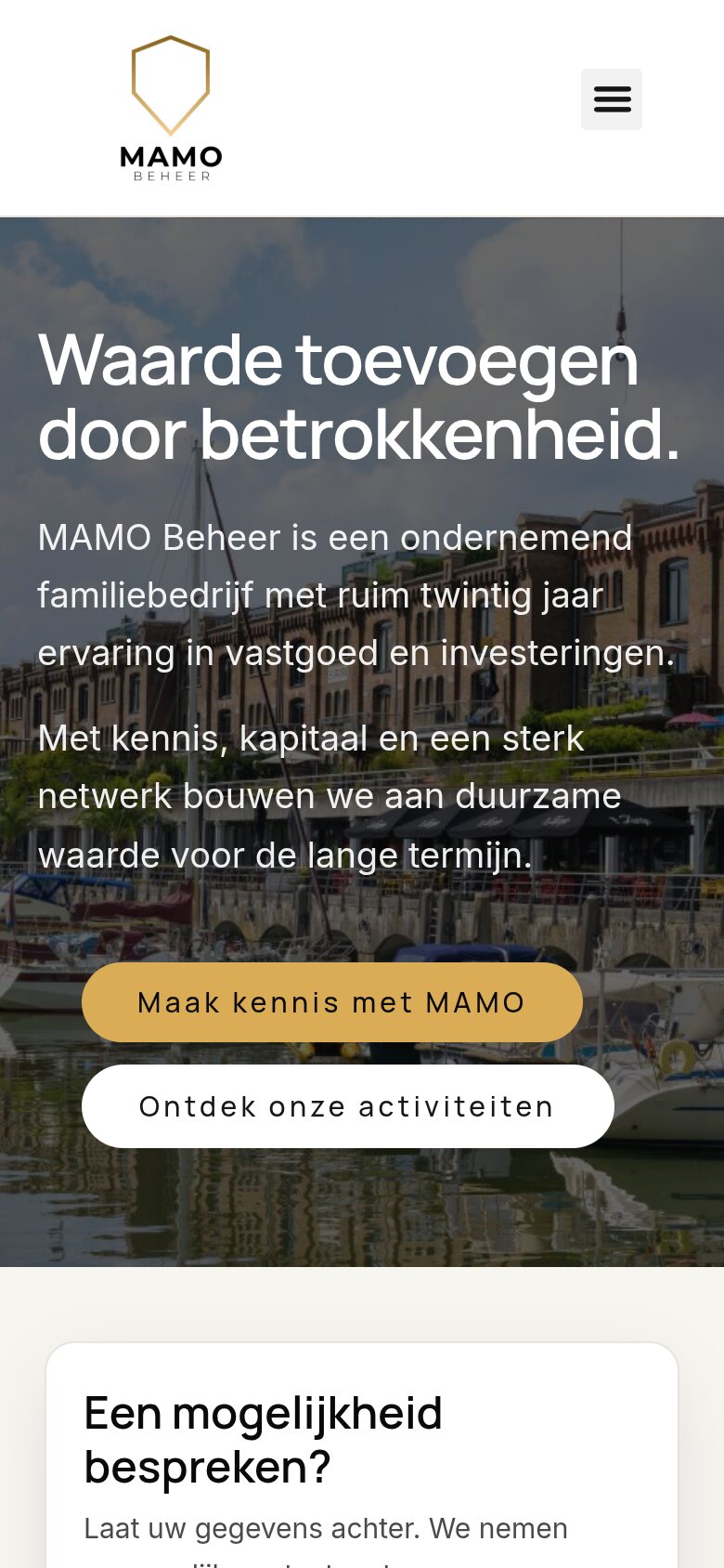 Mobiele weergave van mamobeheer.nl